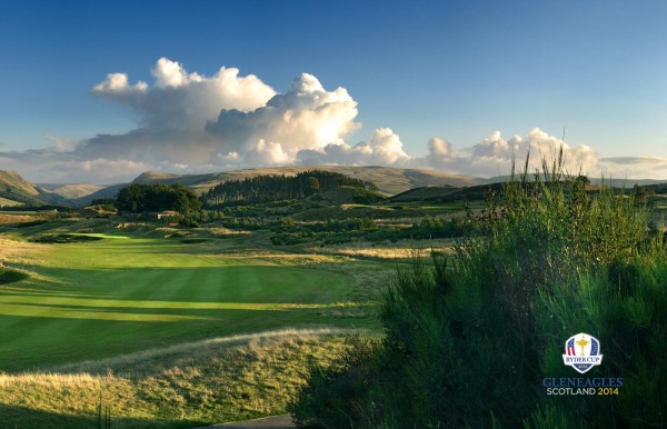Right ridge on 2nd hole of PGA Centenary Course, The Gleneagles Hotle, Scotland. Shows fairway towards green. Glen Devon in background.